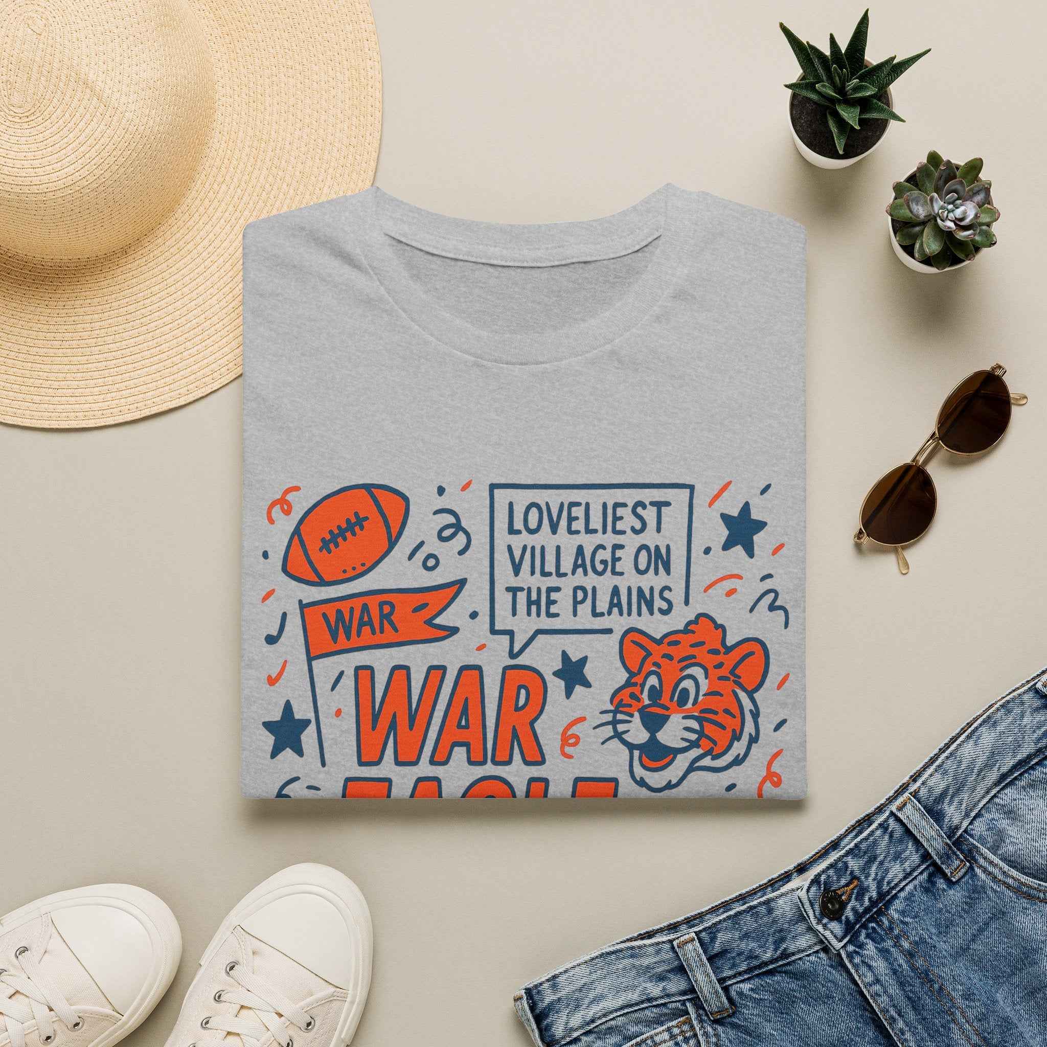 War Eagle Vintage Tiger Football T-Shirt — 'Loveliest Village on the Plains' Graphic Tee