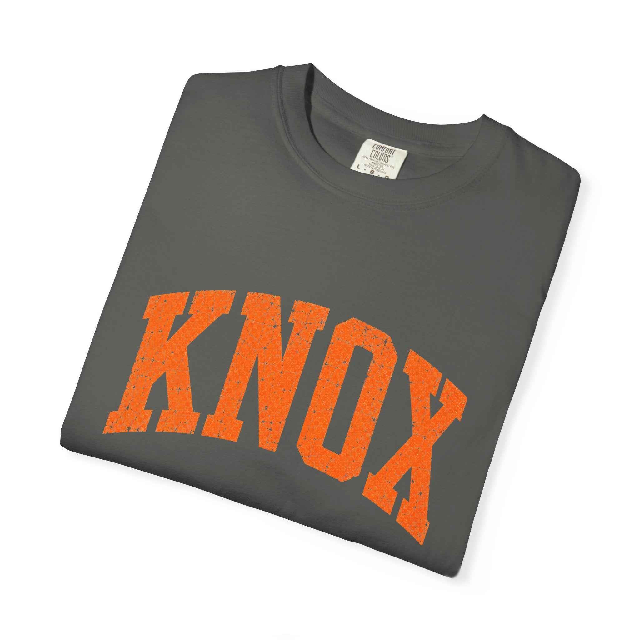 Knox Distressed Arch Logo T-Shirt — Vintage Garment-Dyed Campus Tee