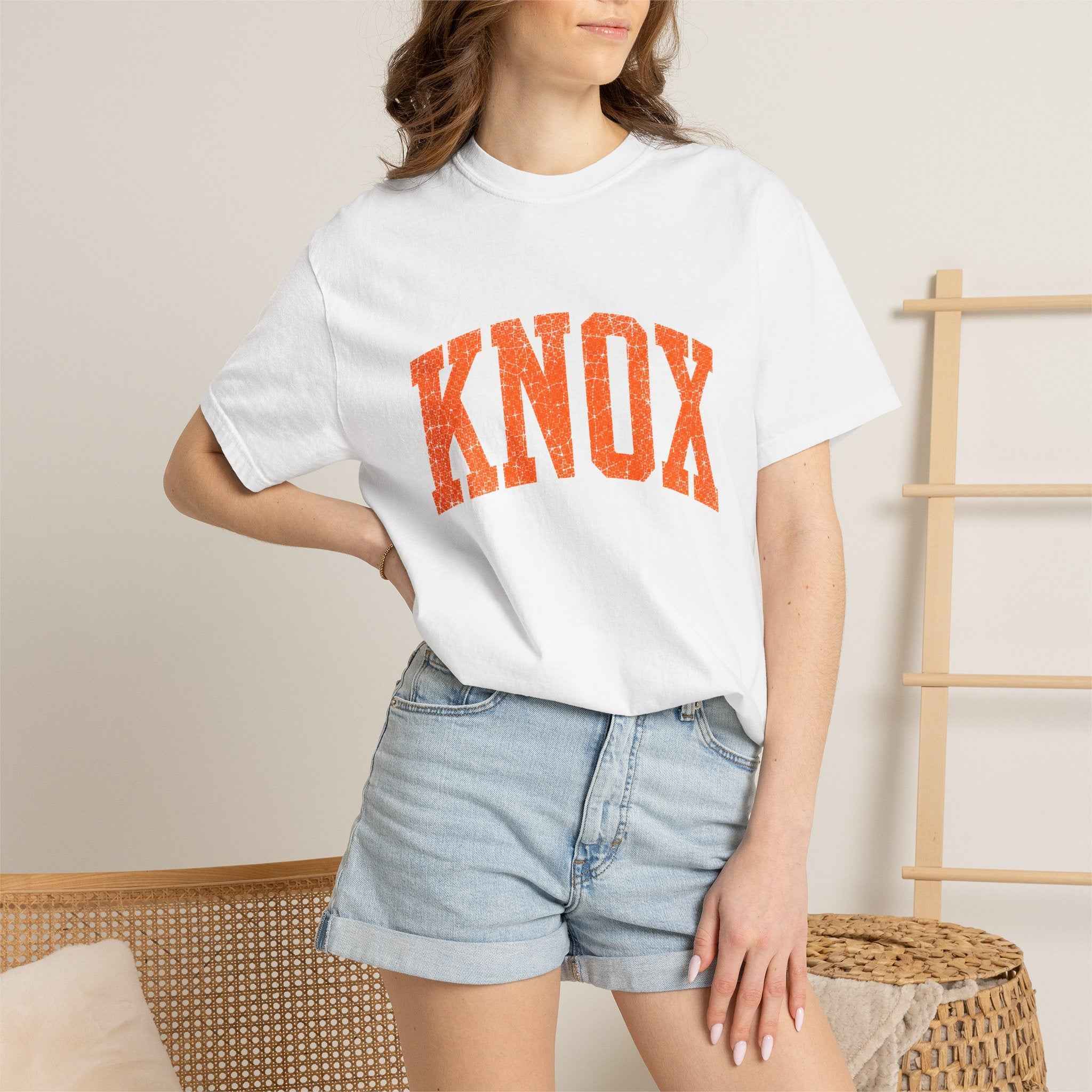Knox Distressed Arch Logo T-Shirt — Vintage Garment-Dyed Campus Tee