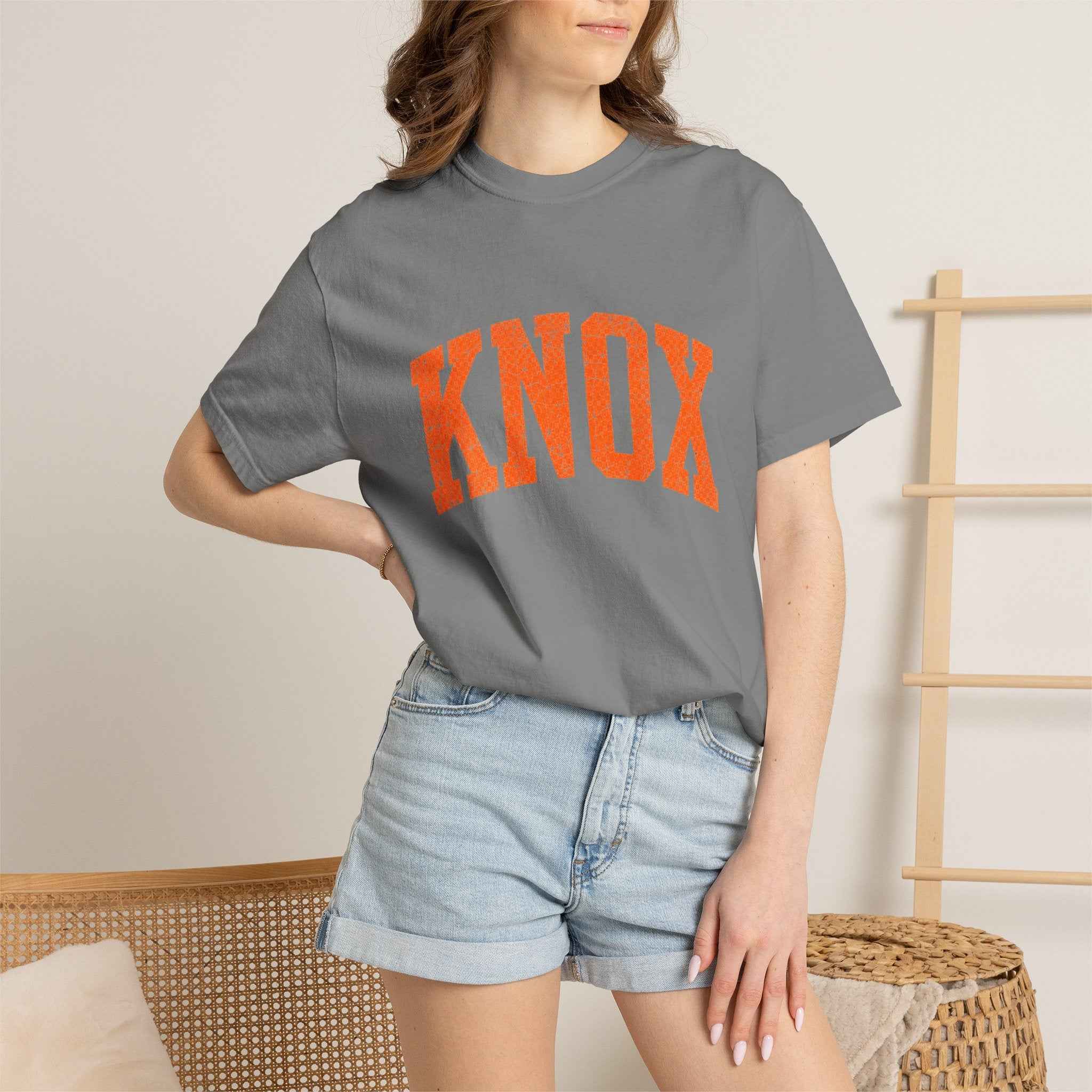 Knox Distressed Arch Logo T-Shirt — Vintage Garment-Dyed Campus Tee