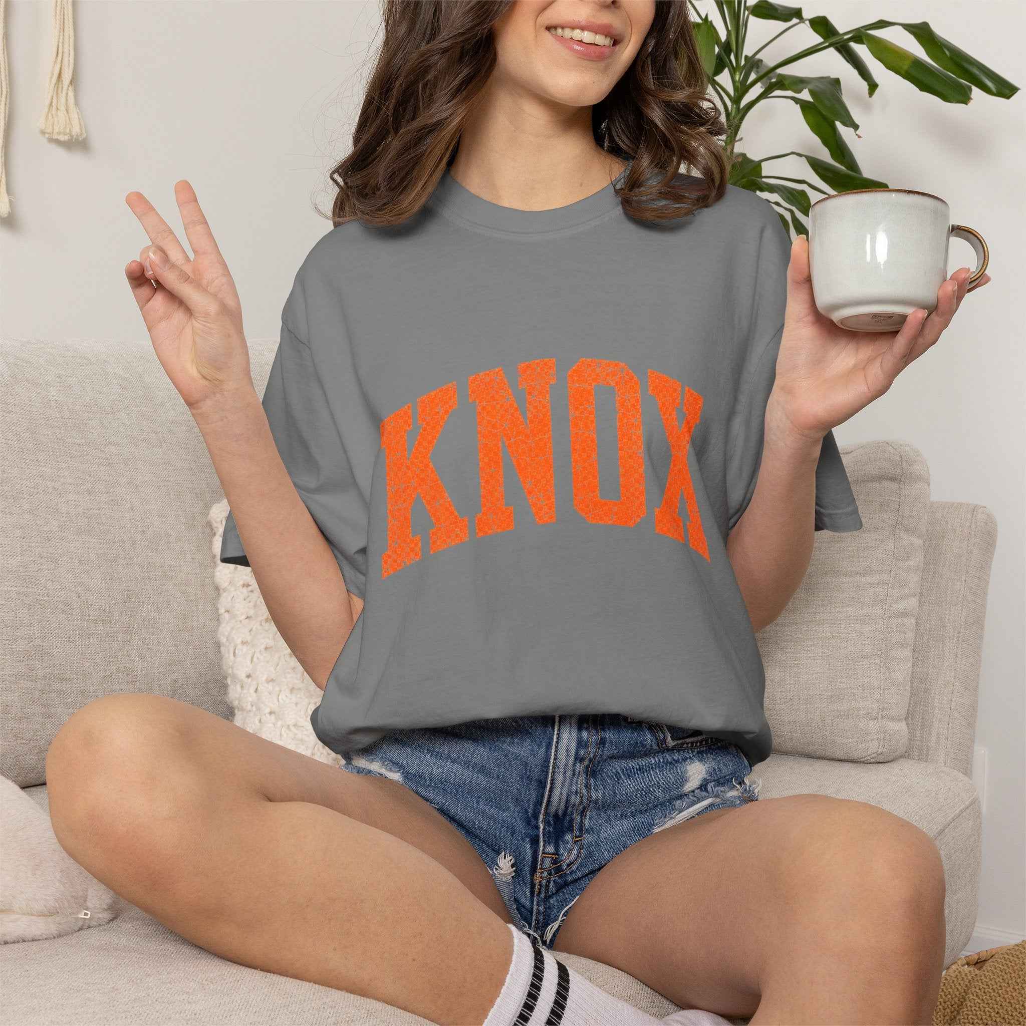 Knox Distressed Arch Logo T-Shirt — Vintage Garment-Dyed Campus Tee