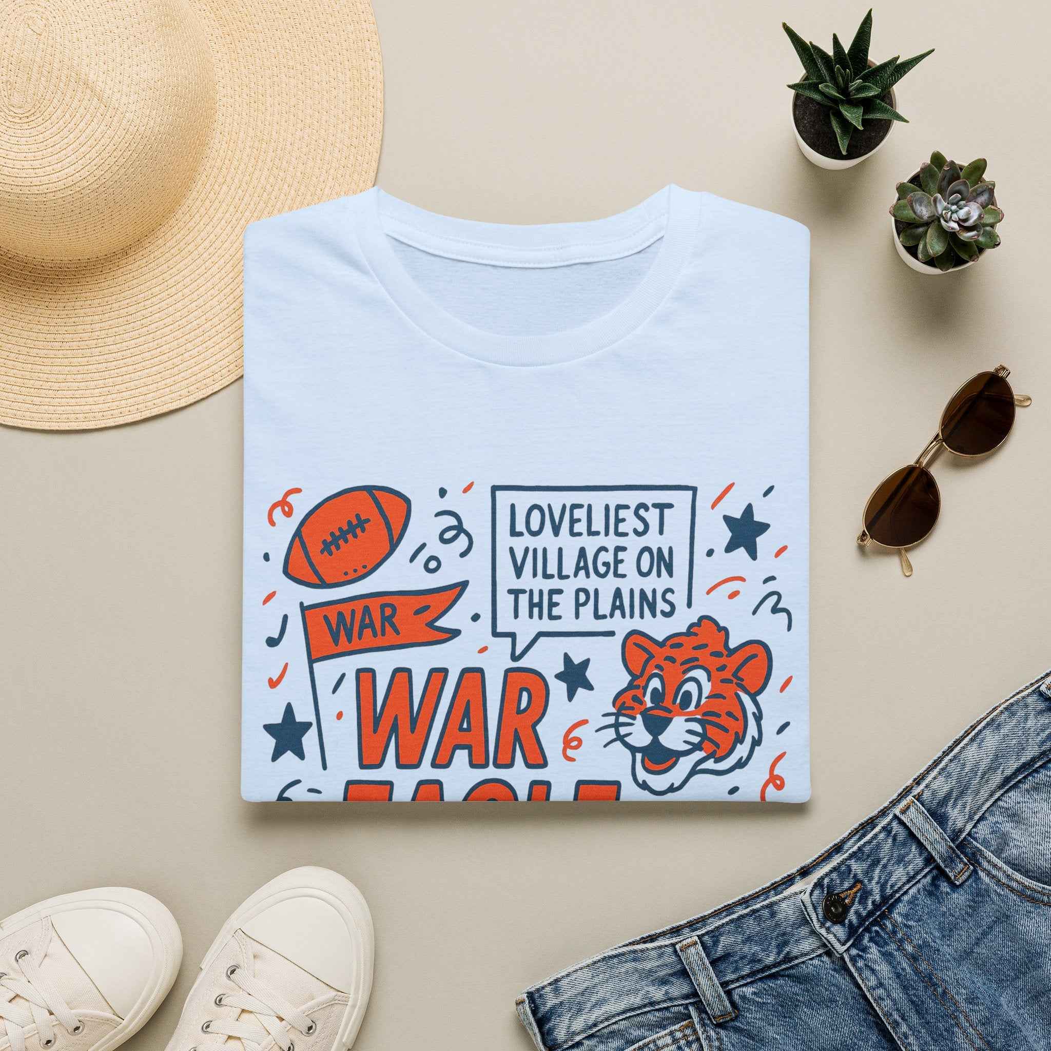 War Eagle Vintage Tiger Football T-Shirt — 'Loveliest Village on the Plains' Graphic Tee
