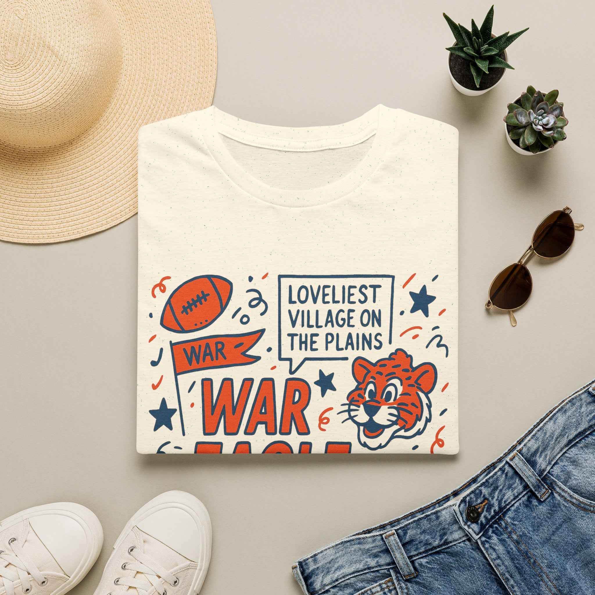 War Eagle Vintage Tiger Football T-Shirt — 'Loveliest Village on the Plains' Graphic Tee