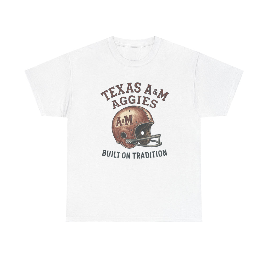 Texas A&M Aggies "Built on Tradition" T-Shirt — Vintage Football Game Day Tee
