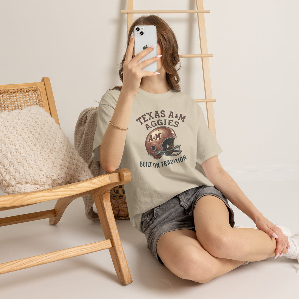 Texas A&M Aggies "Built on Tradition" T-Shirt — Vintage Football Game Day Tee