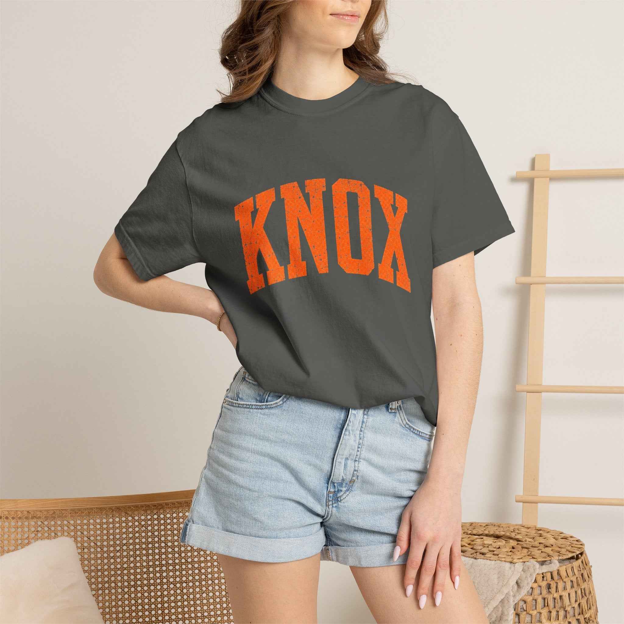 Knox Distressed Arch Logo T-Shirt — Vintage Garment-Dyed Campus Tee