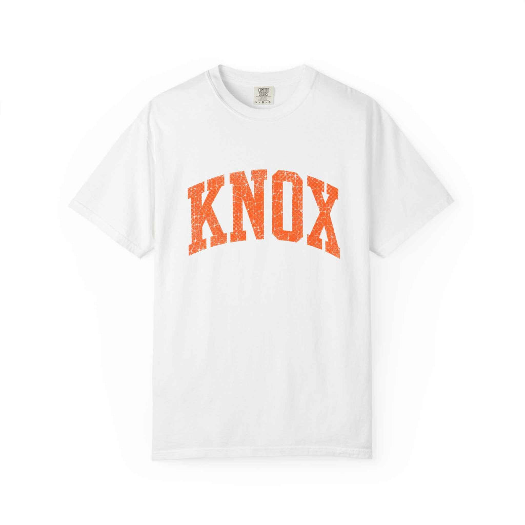 Knox Distressed Arch Logo T-Shirt — Vintage Garment-Dyed Campus Tee