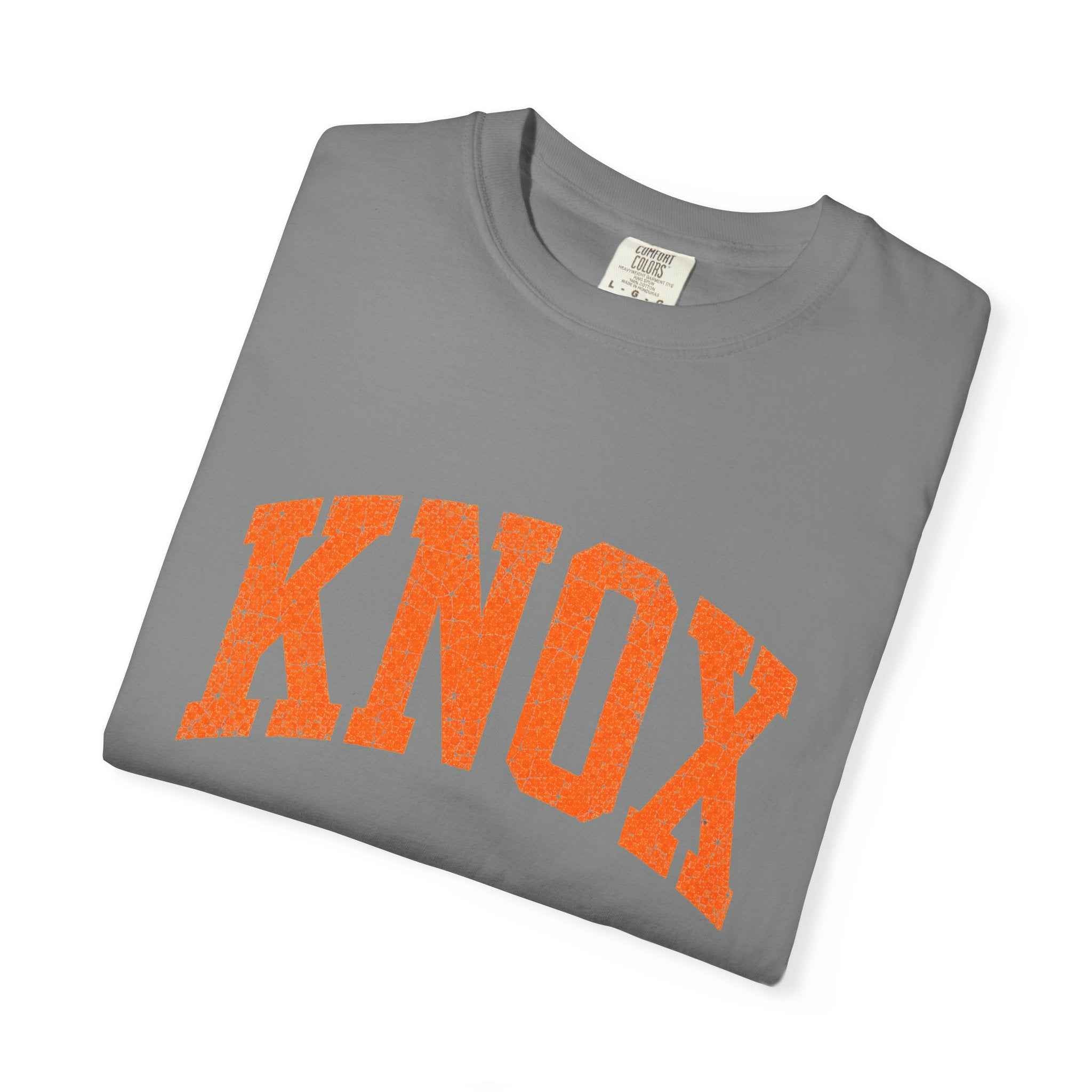 Knox Distressed Arch Logo T-Shirt — Vintage Garment-Dyed Campus Tee